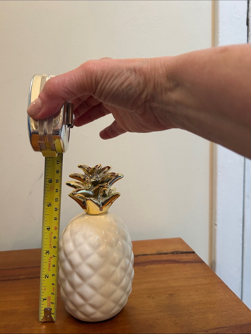 Home Decor |Cream Ceramic Pineapple with Gold Top | age old sign of hospitality - Picture 2 of 5